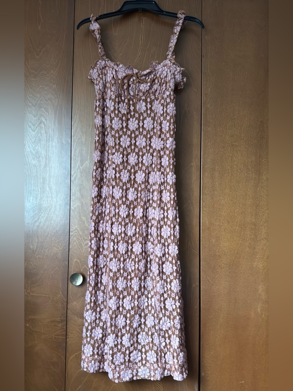 Free People Lucinda Lace Pink and Ginger Back Lace-Up Midi Dress NWT Sz M - Picture 6 of 12